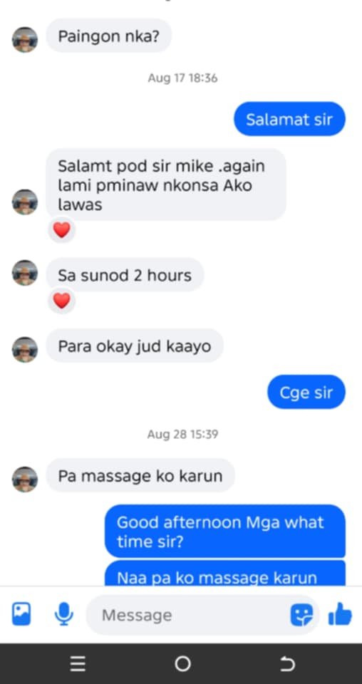 Client message describing relief after massage